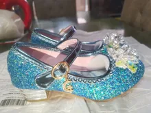 Disney Frozen-zapatos de princesa Elsa para niñas, Sandalias de tacón alto informales con purpurina de cristal de cuero, color rosa, azul y plateado