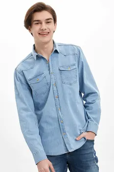 

DeFacto Man Long Sleeve Shirt Men's Casual Blue Denim Shirts Men's Summer Denim Shirts Men's Shirt-M9009AZ20SM