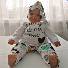 Conjunto de ropa para niñas pequeñas, Tops de manga larga con letras para recién nacidos, pantalones informales con estampado, diadema, trajes para niños pequeños