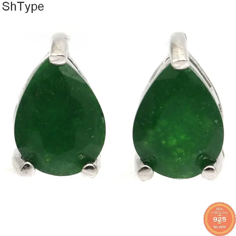 

9x6mm 2020 Hot Sell SheType 1.4g Real Green Emerald Gift For Woman's 925 Solid Sterling Silver Earrings