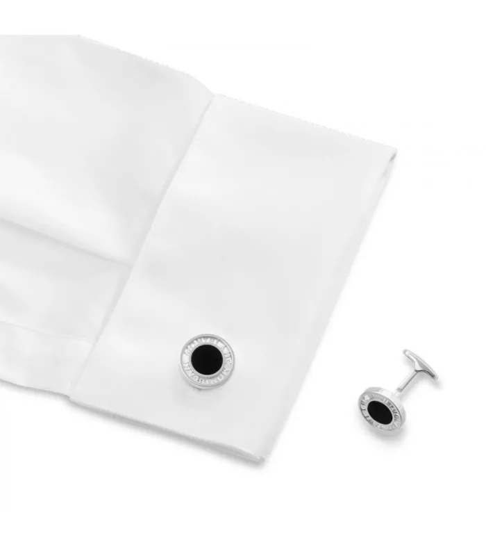Montblanc запонки из серебра с ониксом инкрустация Essential Sartorial 116644