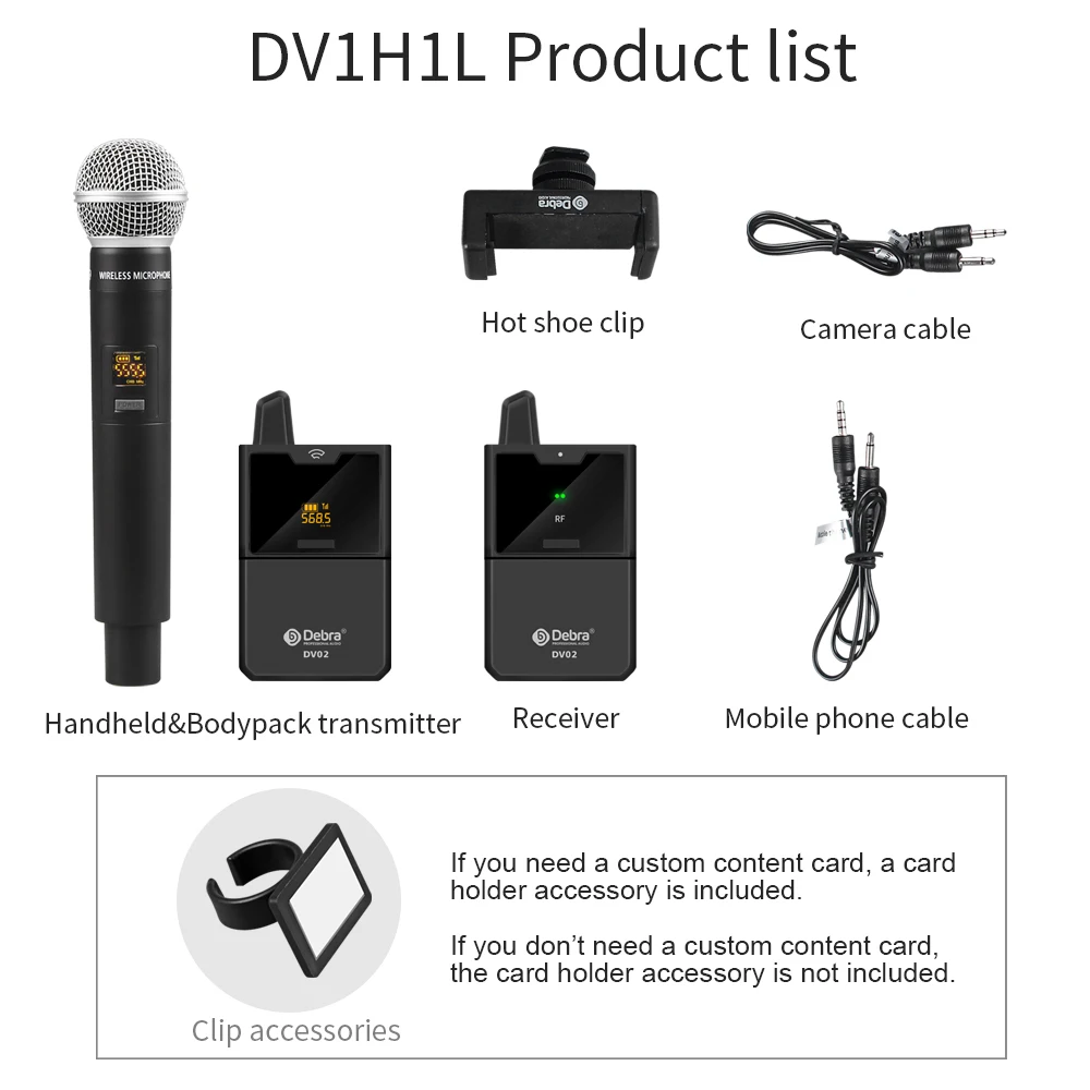 Debra DV01/02H UHF Wireless Handheld Mic with Monitor Function  Support Custom Content Card For Interview Live Broadcast VLOG 
