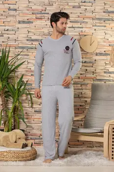 

STRAWBERRY Male Anthracite Cotton Long Sleeve İnterlok Pajamas Suit