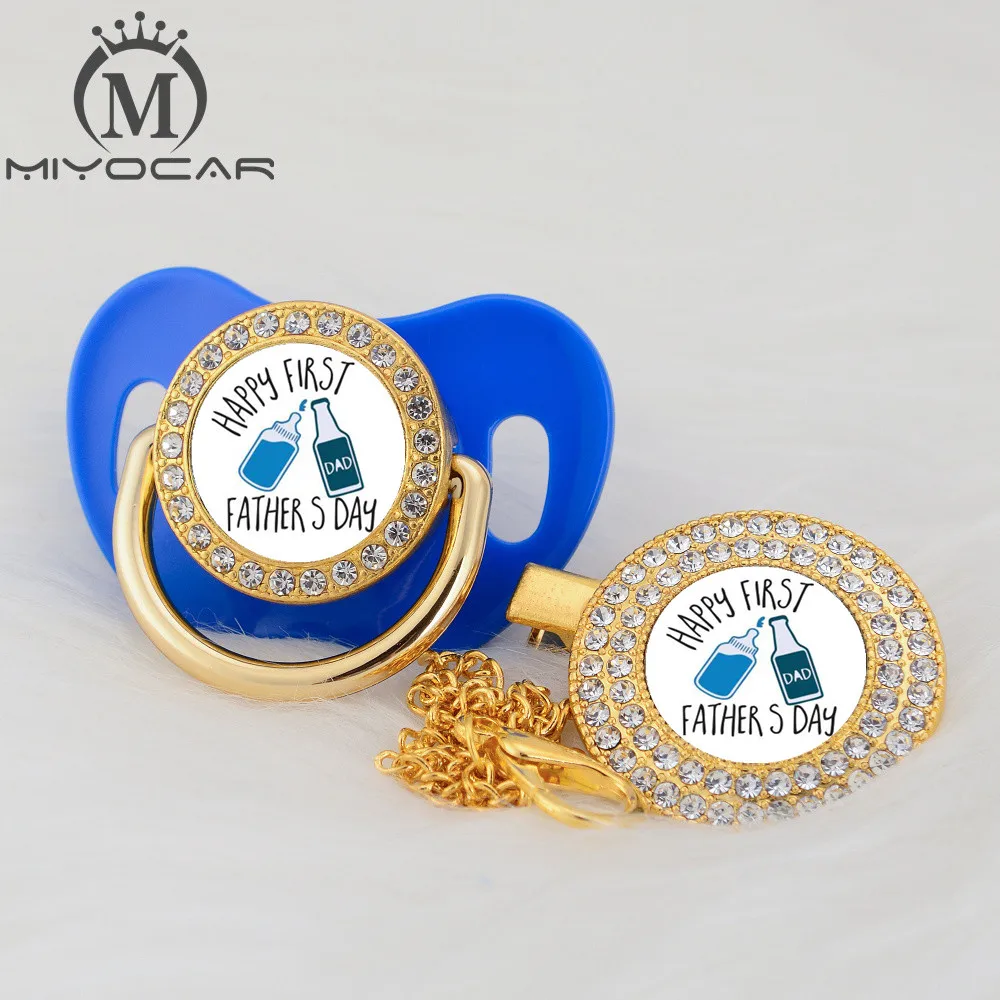 MIYOCAR на заказ любой тест День отца Золотой bling соска и соска клип черный BPA бесплатно пустышка bling уникальный дизайн P-FD