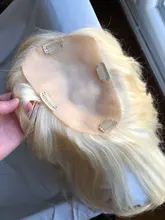 Peluca de cabello humano con Clip para mujer, tupé Invisible de seda, color rubio #613, cuero cabelludo