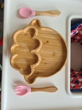 1set alimentación bebé de la placa de la cena ovejas de dibujos animados de Niños de alimentación vajilla con silicona taza de succión tenedor de madera Spoo