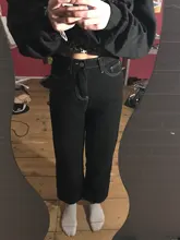 Vaqueros Mujer-Encuentro de estilo coreano limpiando pantalones Denim Vintage negro sólido alto cintura otoño Baggy Chic Ulzzang calle Casual