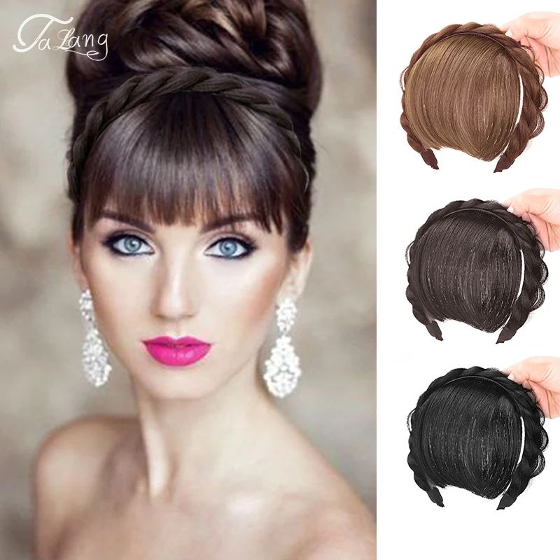 TALANGSyntheticNaturalHeadbandWigsBangsWithBraidsHeatResistant