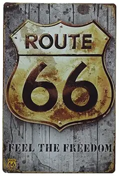 

MARQUISE & LOREAN Route 66 wall decor | Decorative plate Vintage Route | Poster veneer poster (gold and white, 20x30 cm)