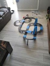 Coche de carreras teledirigido con Control remoto, vehículo eléctrico de carreras de 1:64, con ranura para vía férrea de electrificación, juguete para 4 coches