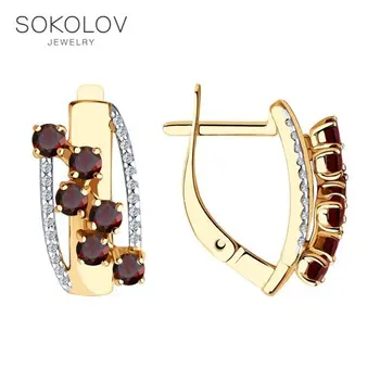 

SOKOLOV drop earrings with stones of gold with garnets and cubic zirconia fashion jewelry 585 women's male, long earrings