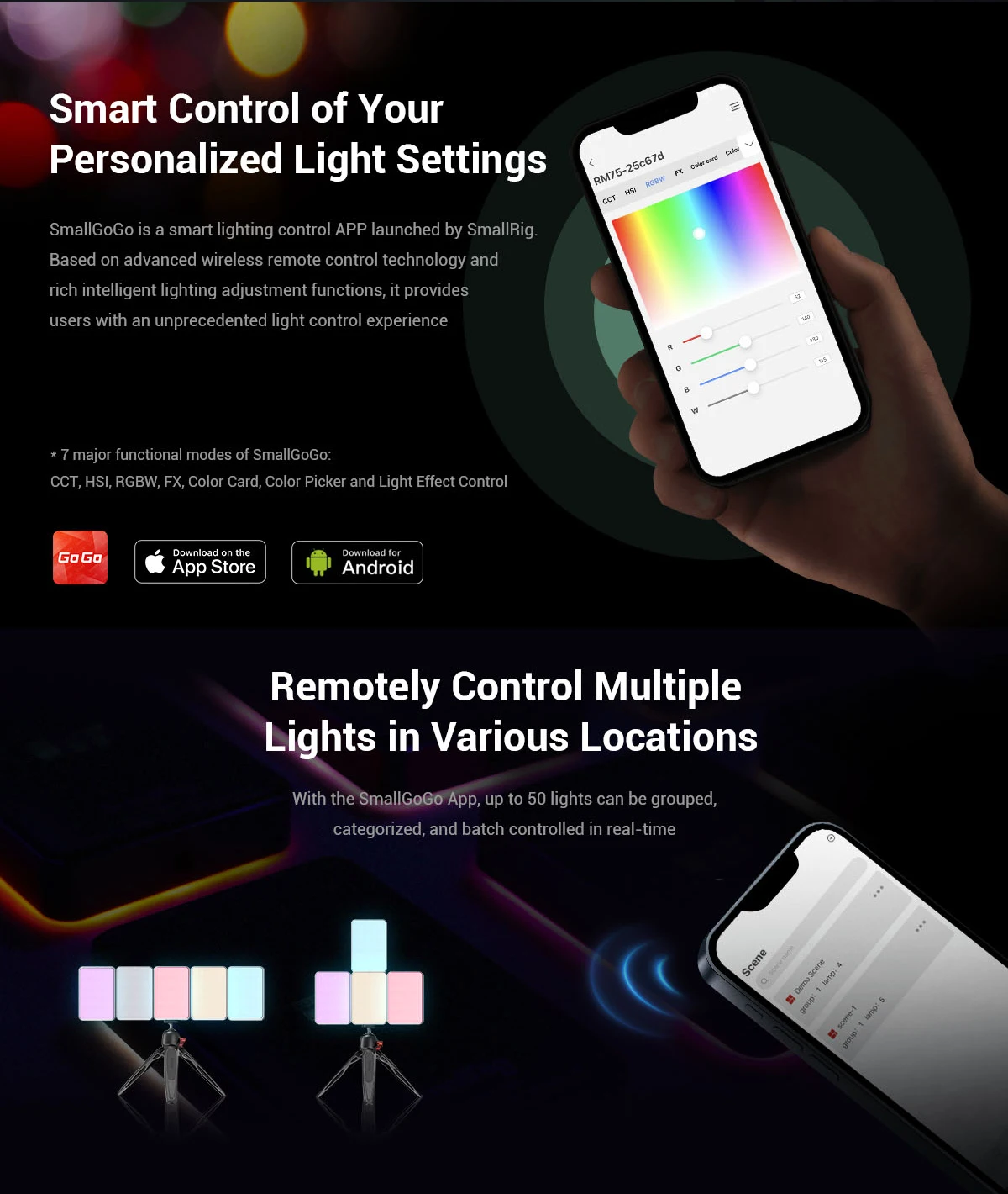 SmallRig RM75 Magnetic Smart LED Light Remote Control Video Light 2500K-8500k 15