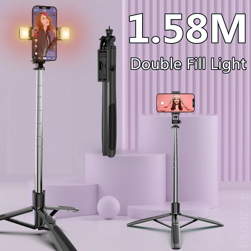 Selfie Stick Tripod 4 in 1 Wireless Bluetooth 1580mm With Double Fill Light Foldable For Gopro Action Cameras Smartphone
