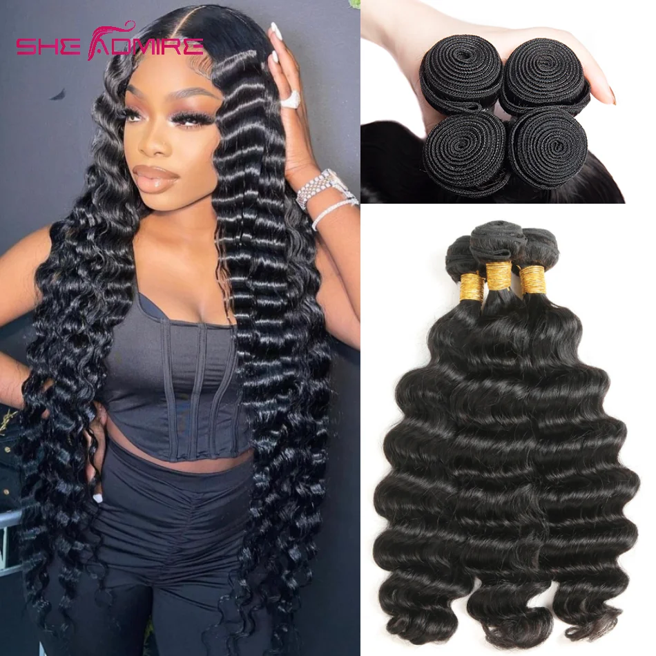 

Loose Deep Wave Bundles Brazilian Remy Human Hair 32 38 40 Inch 1/3/4 Bundle Deal Natural Color Raw Hair Weaves Wholesale Price