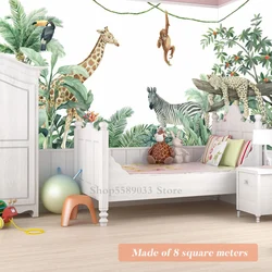 Jungle Nursery 3D Cartoon Wallpaper Custom Any Size Murals Monkey Giraffe For Child Kid Room Wall Painting Waterproof Home Decor