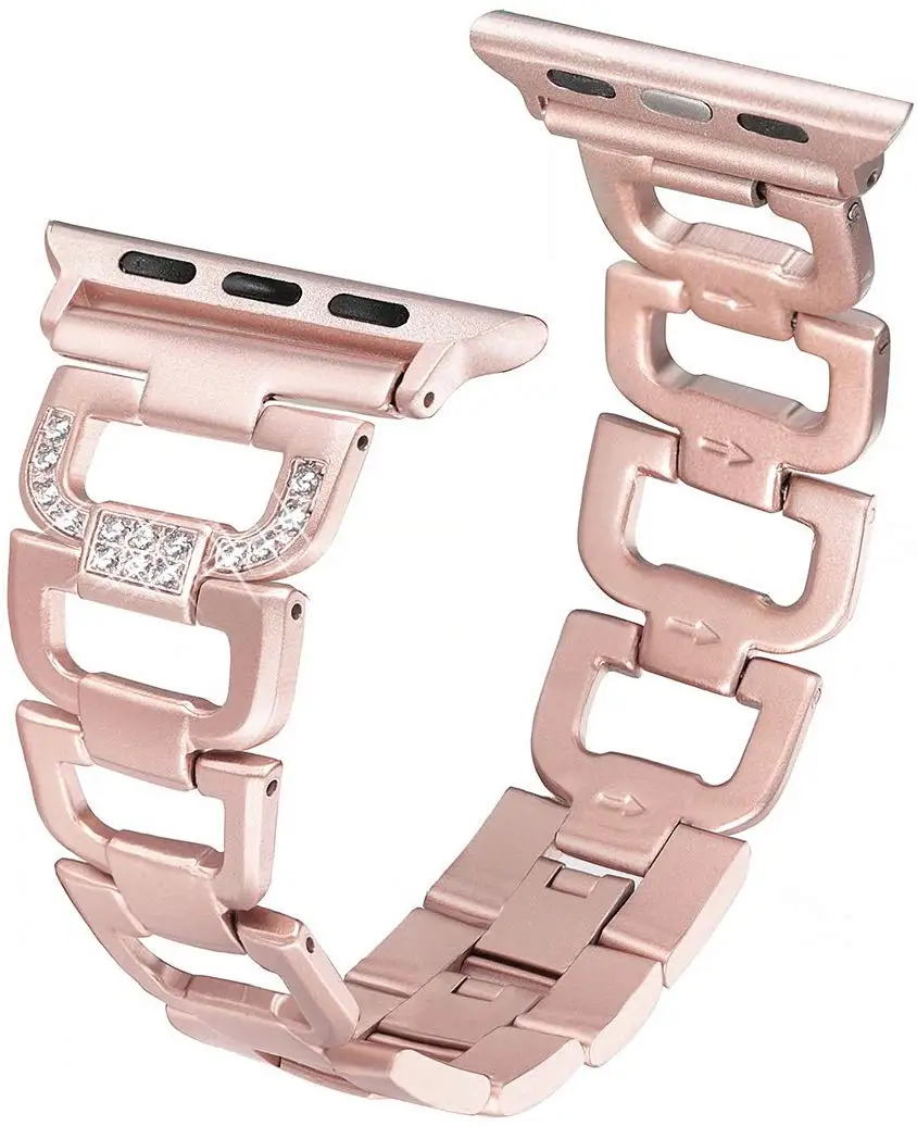 Женский ремешок с бриллиантами для Apple Watch 38 мм 40 мм 42 мм 44 мм браслет из нержавеющей стали для iWatch серии 5 4 3 2 1 - Цвет ремешка: Rose gold