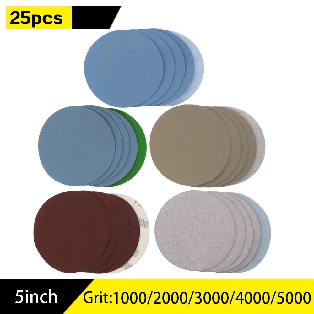 125mm 5'' Inches Dry & Wet Sanding Discs Grit 1000 /2000 /3000/ 4000/5000 Hook Loop Sandpaper