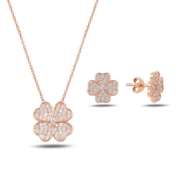 

Kutaydan Zircon Gemstone Clover 925 Sterling Silver Set Made in Turkey