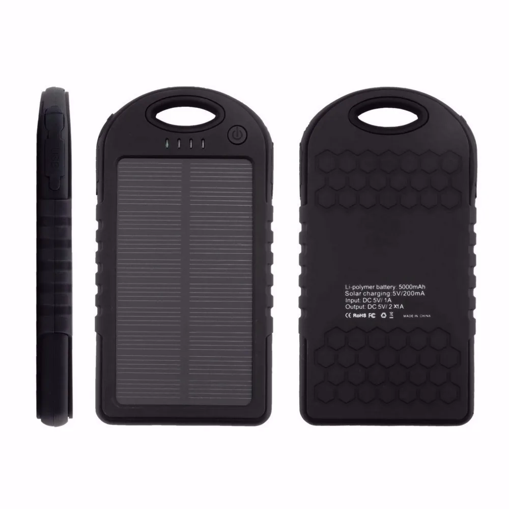 Powerbank со встроенной солнечной батареей Solar Power Bank объем 5000 mAh (Черный)|Бамперы| |