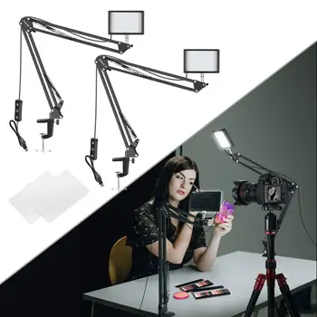 

Neewer 2 Packs Dimmable 5600K USB LED Video Light with Color Filters and Desktop Clamp Suspension Boom Scissor Arm Stand