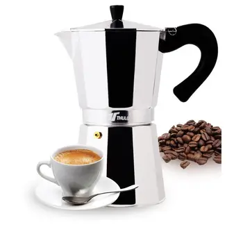 

Classic Italian coffee maker of 3,6,9, or 12 cup in aluminum. Suitable for kitchens: Gas,electric,halogen and vitro.Brand Thulos
