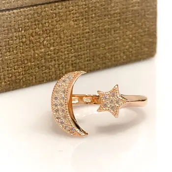 

The moon the stars Moon Star Rosegold Unconscionable Silver Ring
