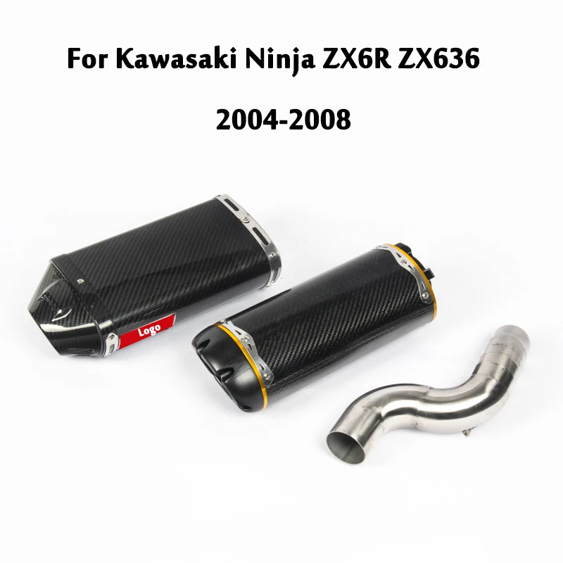 

For Kawasaki Ninja ZX6R ZX636 2004-2008 Motorcycle Middle Mid Link Pipe Connect Tube Slip On Carbon Fiber Muffler Tips Baffles