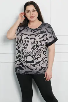 

Sans Textile Women 'S Black Flock Printing Low Sleeve Stone Futher Bluz 65 N15651