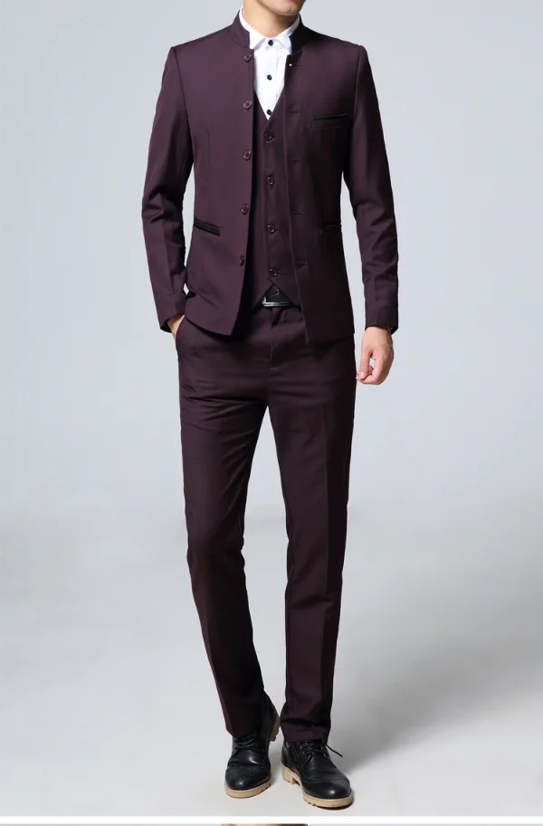 

Мужской костюм из трех предметов, облегающая куртка и брюки, жилет, мужской однотонный костюм с воротником-стойкой для свадебного банкета