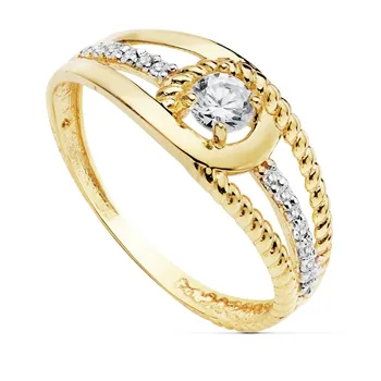 

18k solid gold ring two-color cubic zirconia 3mm. Bands intertwined [AC0173]