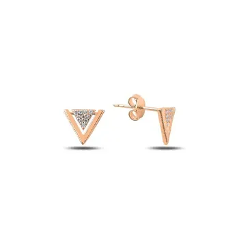 

Angemiel 925 Silver Zircon Stone Triangle Earrings-Rose Gold Plated