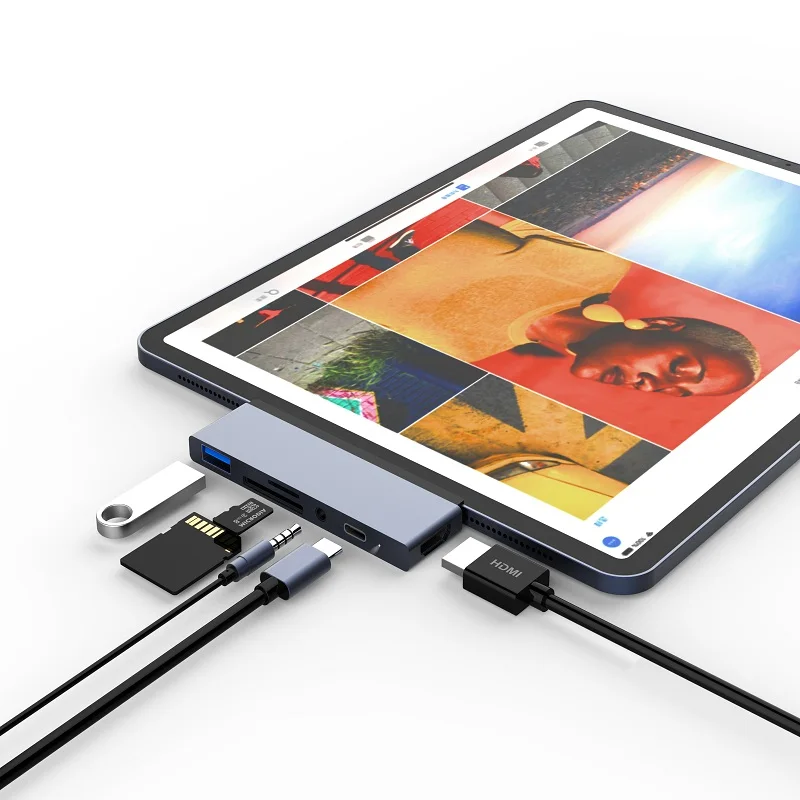 USB C Hub To 4K HDMI Adapter with USB C PD TF SD USB 3 0 3 5mm Headphone Jack Port USB Type C Dock for Macbook Pro Air iPad Pro