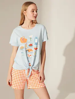 

Printed Waist Lacing Detailed Shorts Pajamas set