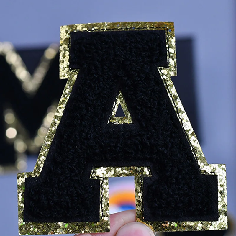 1pc Letter Patches Stickers Iron On Chenille Embroidery Patches Alphabet Rainbow Lightning Airplane Applique Clothing Stickers 