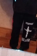 QWEEK-pantalones de pierna ancha estilo Punk Hippie para mujer, ropa de calle Harajuku gótico, estilo de calle de Anime, estampado gótico negro, Hip Hop