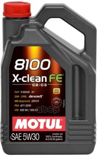 MOTUL Масло Моторное 5w30 Motul 4л Синтетика 8100 X-Clean Fe С2/C3 Motul 104776