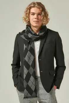

11164 Diamond Pattern Black Cashmere Scarf