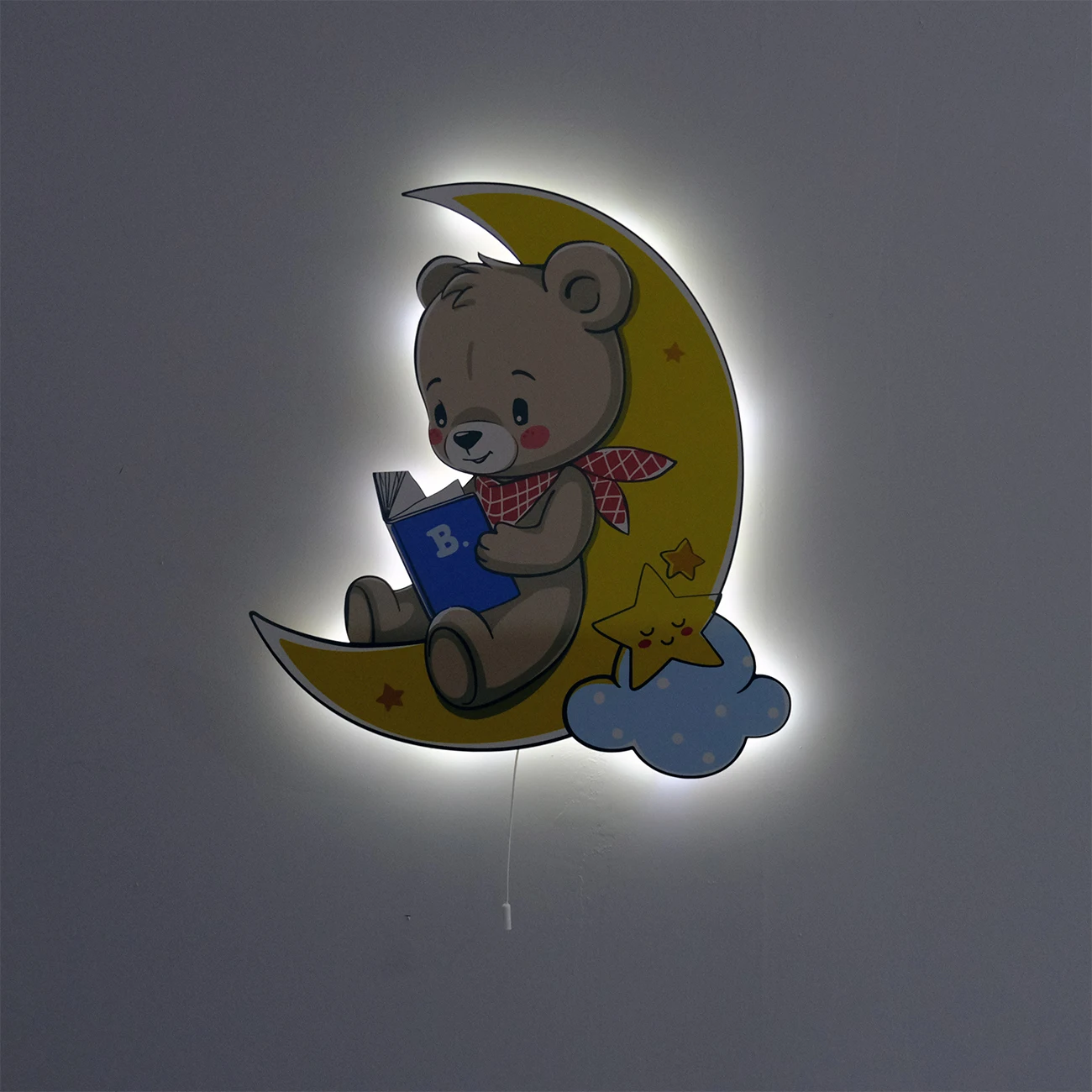 Sitting Bear Moon Wooden Design Lighting Decorative Modern Bedroom Wall Lamps Led Light Night Light Model 002