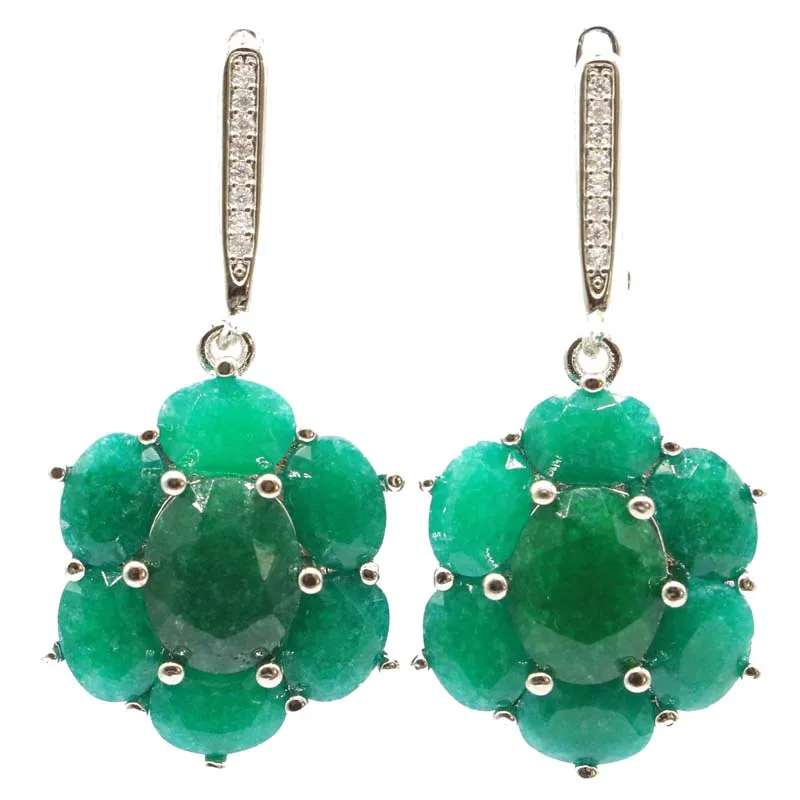 emerald earrings 38x17 мм SheCrown Deluxe настоящий зеленый изумруд красный рубин создан Танзанит кунцит Серебряный кулон и серьги - Цвет камня: emerald earrings