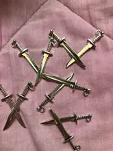 Abalorios de lychee a la moda, cuchillo, espada, cuentas de plata tibetanas, colgante, pulsera, collar, fabricación de joyería, bricolaje, 10 Uds., gran oferta