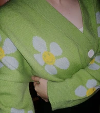 Neploe-Suéter de cuello de pico suelto para mujeres, jersey estilo Preppy de punto con flores, cárdigans, elegante, grueso, con impreso, corto, abrigo informal, 46565