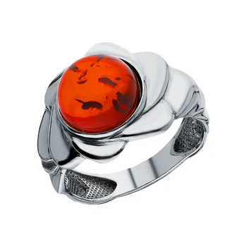 

Silver ring with amber sunlight sample 925
