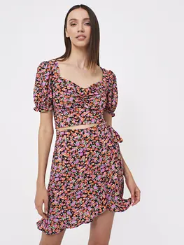 

Flower Print Ruffle And Shir Detailed Skirt And Blouse