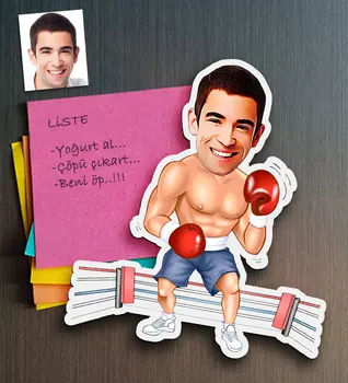 

Personalized Mr Boxer Caricature Of Wooden Magnet Sport Kick Boxing Gloves Red Muscle Şahsi Picture Specific Drawing Karikatürel Magnet
