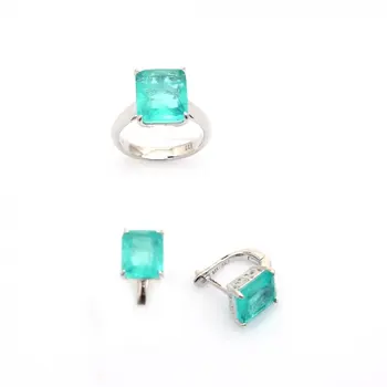 

Fancy Paraiba Tourmaline Free Resize Ring And Earrings Set 925 Sterling Silver
