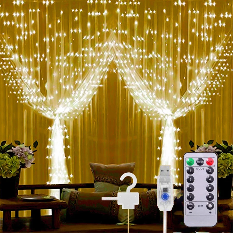 

Christmas Curtain Lights 300 LED Fairy String Twinkle Light 8 Modes for Bedroom Party Home Garden Lamp Outdoor Indoor Decoration