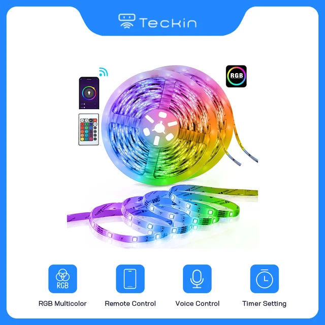 Teckin inteligente luzes de tira led 16.4ft rgb app controle google música  rgb para o