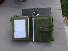 Billetera de cuero genuino para hombre, cartera con grabado gratis 100%, monedero pequeño, mini portatarjetas con cadena, portafolio de bolsillo para hombre