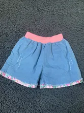Pantalones cortos de vaquero con cintura elástica para niñas, bermuda femenina de princesa con estampado de flores a la moda para verano
