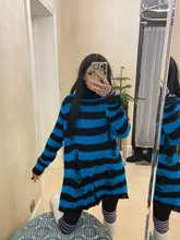 Suéter gótico a rayas para mujer, suéter de manga larga con cuello redondo, abertura, Hipster, estiramiento básico cálido, Top, 2021
